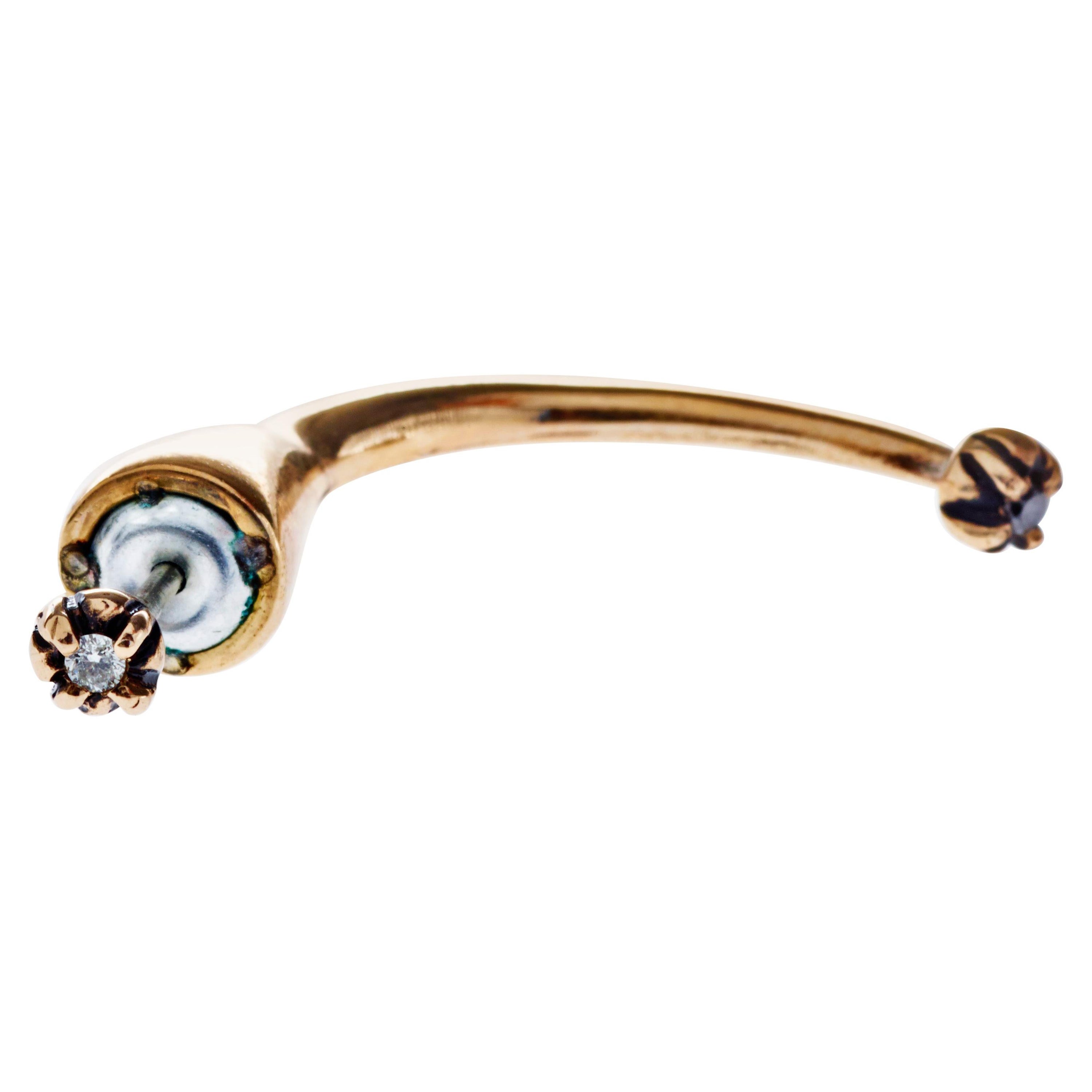 White Diamond Black Diamond Solid Gold Earring Piercing