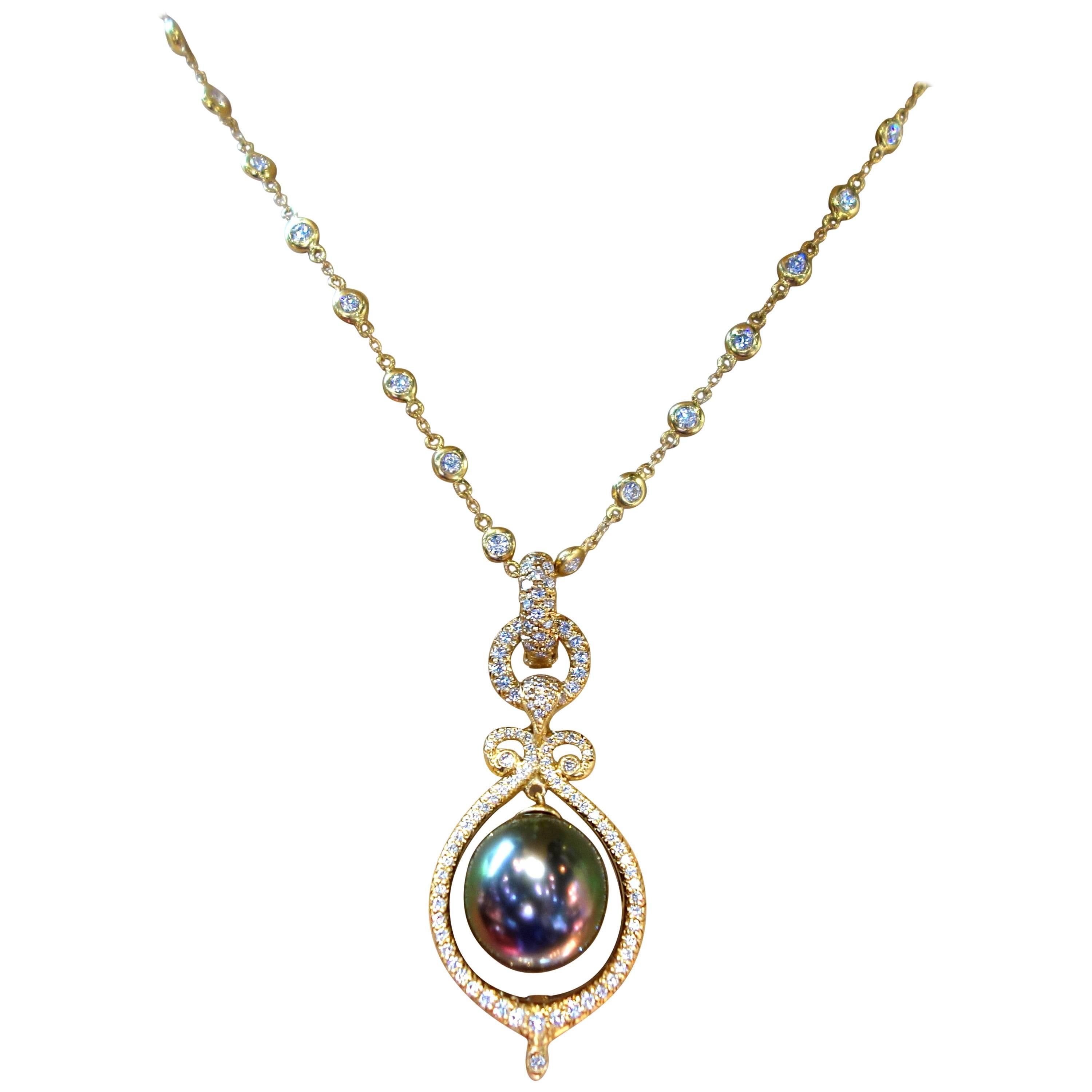 South Sea Black Pearl Diamond Gold pendant 
