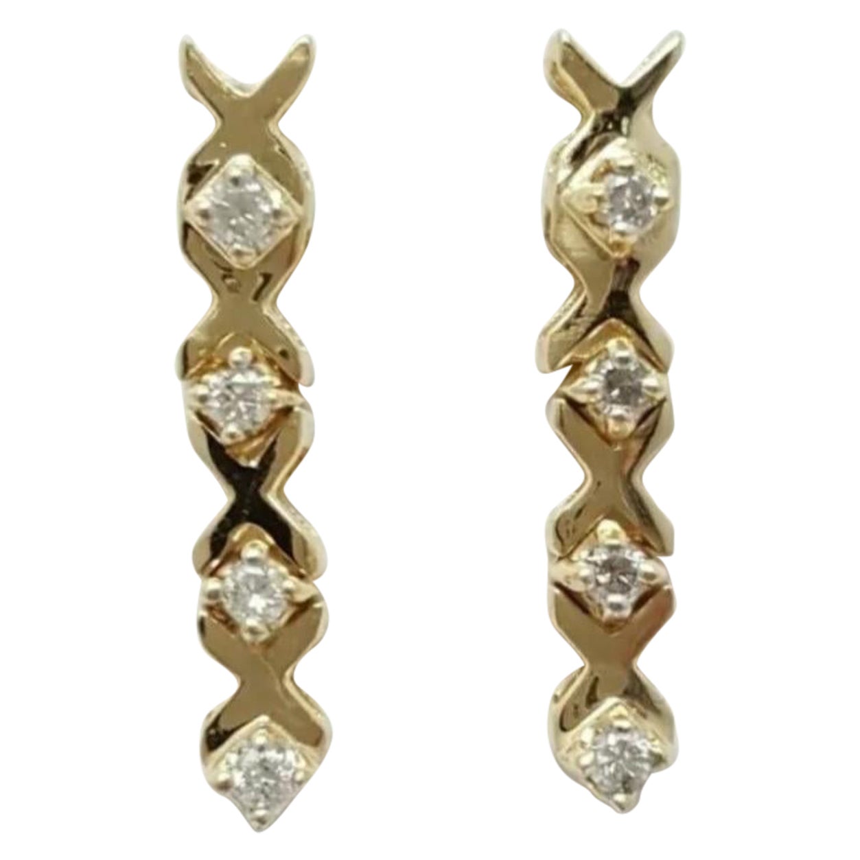 Natural Diamond Long Dangle Earrings 14K Solid Gold Diamond Earrings Christmas.