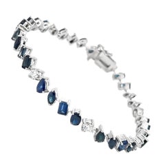 Natural Mixed Shape Diamond & Sapphire Bracelet in 14k White Gold