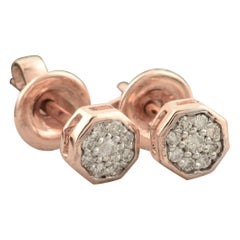 14K Rose Gold Cluster Set Diamond Stud Earrings Minimalist Diamond Earrings Gift