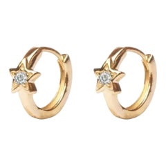 Diamond Star Hoop Earrings 14K Solid Gold Mini Hoop Earring Weihnachtsgeschenk.