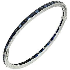 Coven-LaCloche Art Deco Blue Sapphire Platinum Filigree Bangle Bracelet