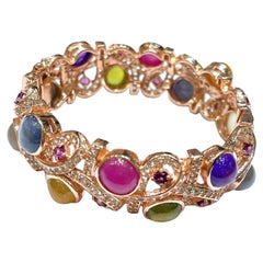 Bochic “Capri” Purple Amethyst & Multi Color Sapphires Cuff Set In 18K & Silver