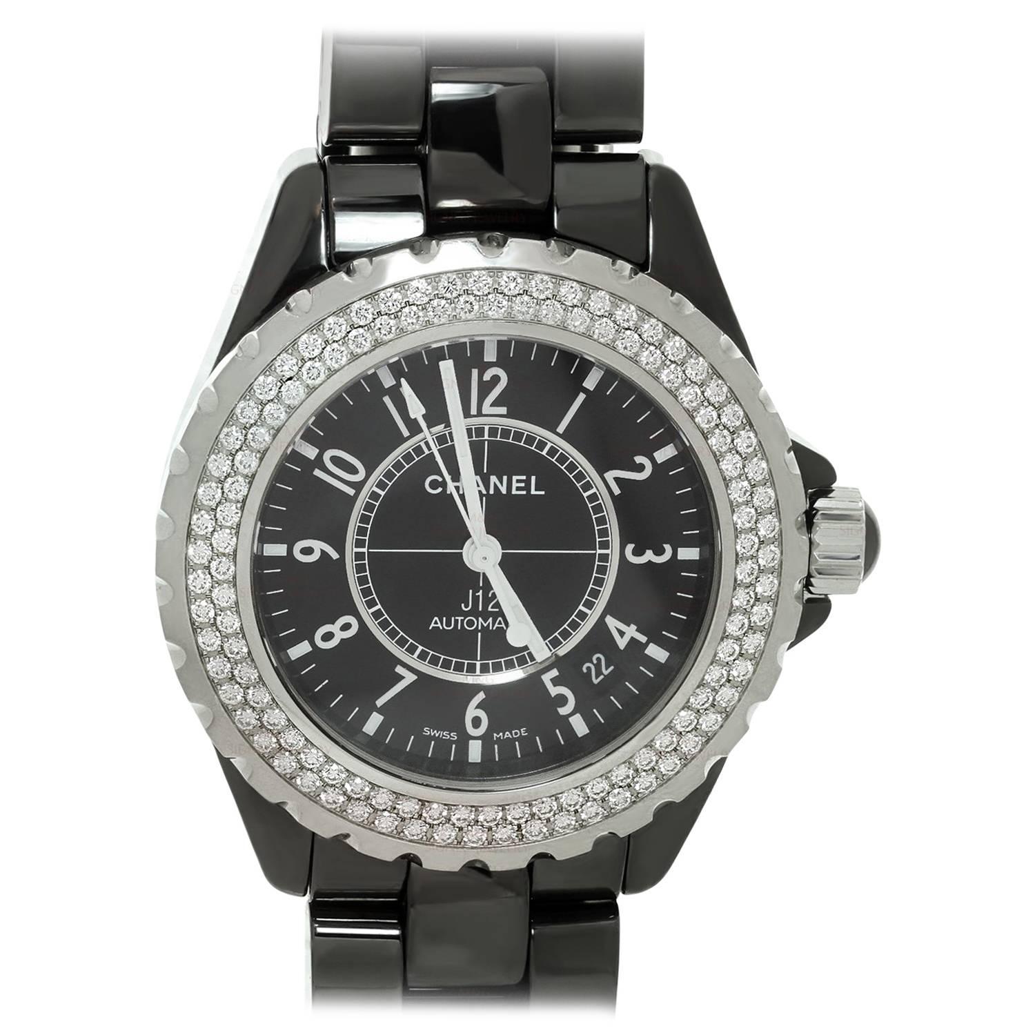 Chanel ladies stainless steel Diamond Bezel Black Ceramic Automatic Wristwatch