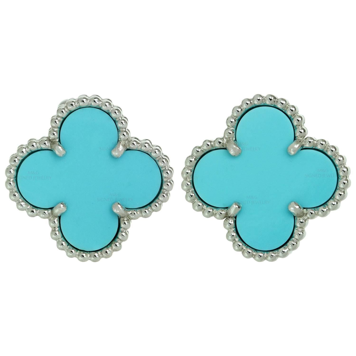 Van Cleef 
Arpels Vintage Alhambra Turqoise Gold Earrings