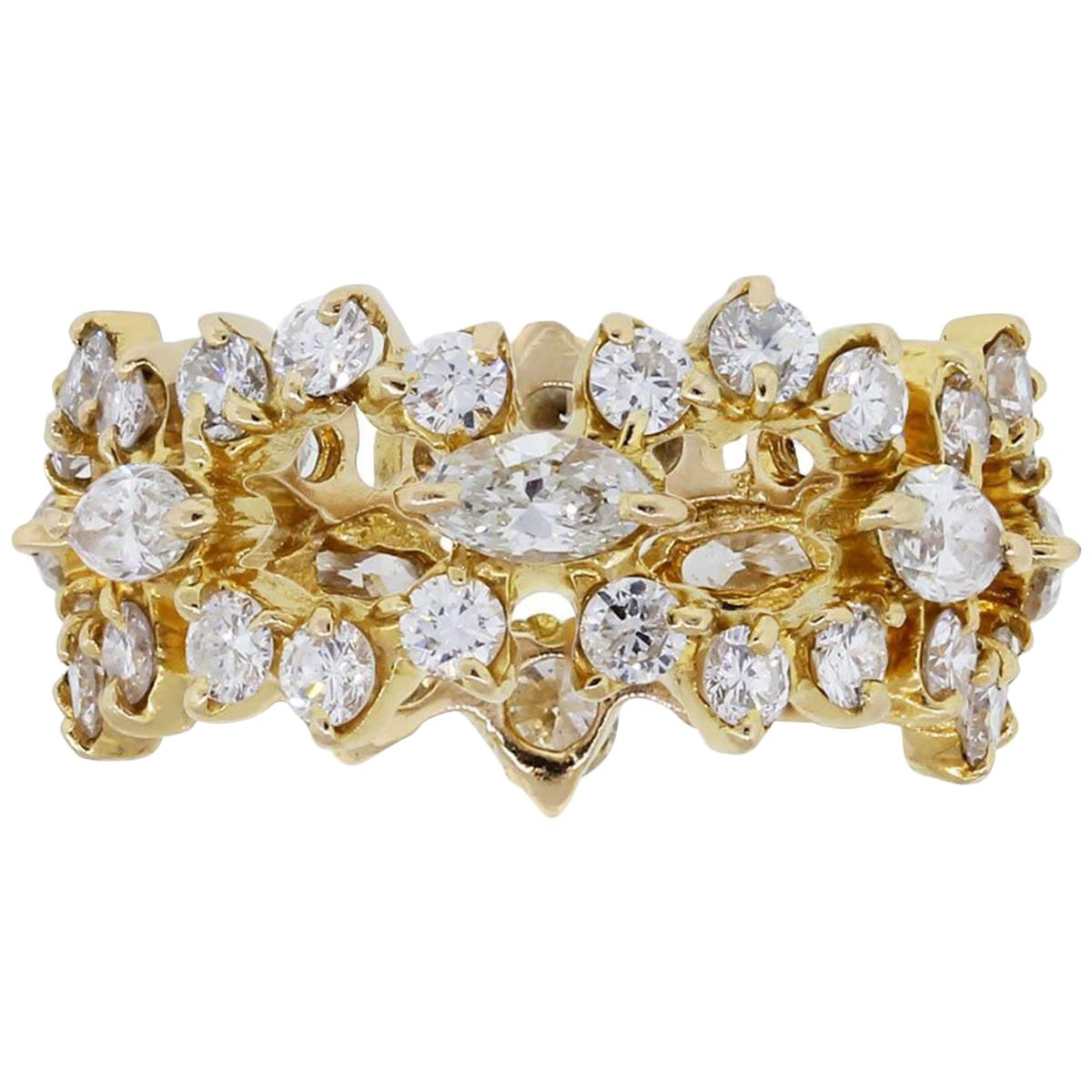 Natural Round Brilliant and Marquise Diamond 18 Karat Eternity Band In Stock