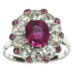 Burma Ruby Diamond Platinum Cluster Ring 8