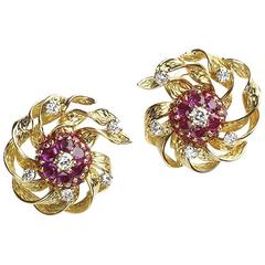 1960s Kutchinsky London  Ruby  Diamond Gold Earrings