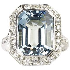 Art Deco Aquamarine Diamond Ring 7