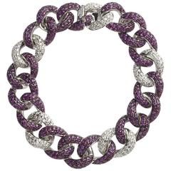 Ruby Diamond Gold curb link design Bracelet