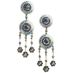 Enamel, Diamond & Sapphire Drop Earrings 1