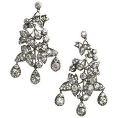 Antique Diamond Ivy and silver-upon-gold Drop Earrings