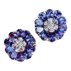 7.41 Carat Floral Tanzanite and Diamond Studs