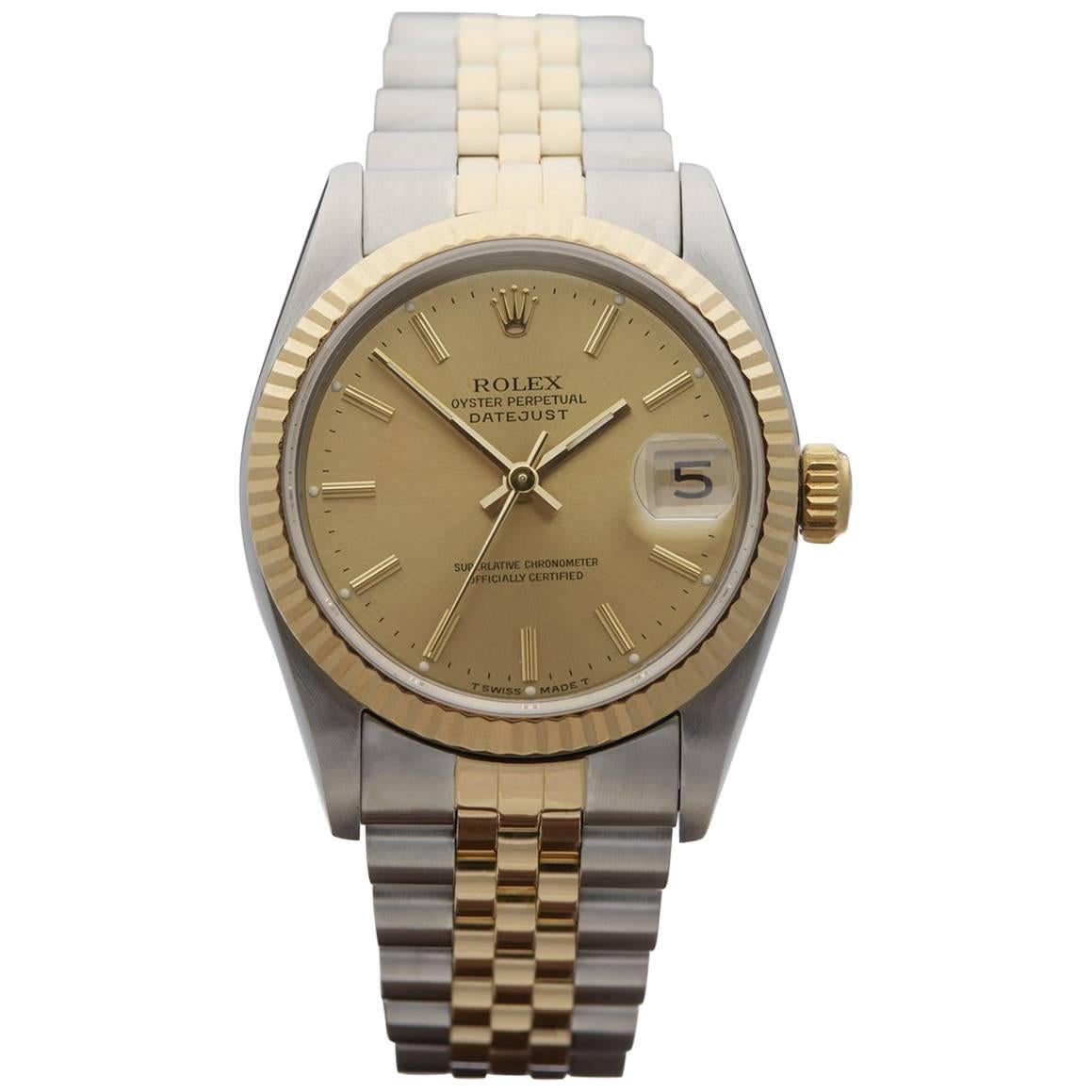Rolex Ladies Yellow Gold Stainless Steel Datejust Mid Size Automatic Wrist Watch