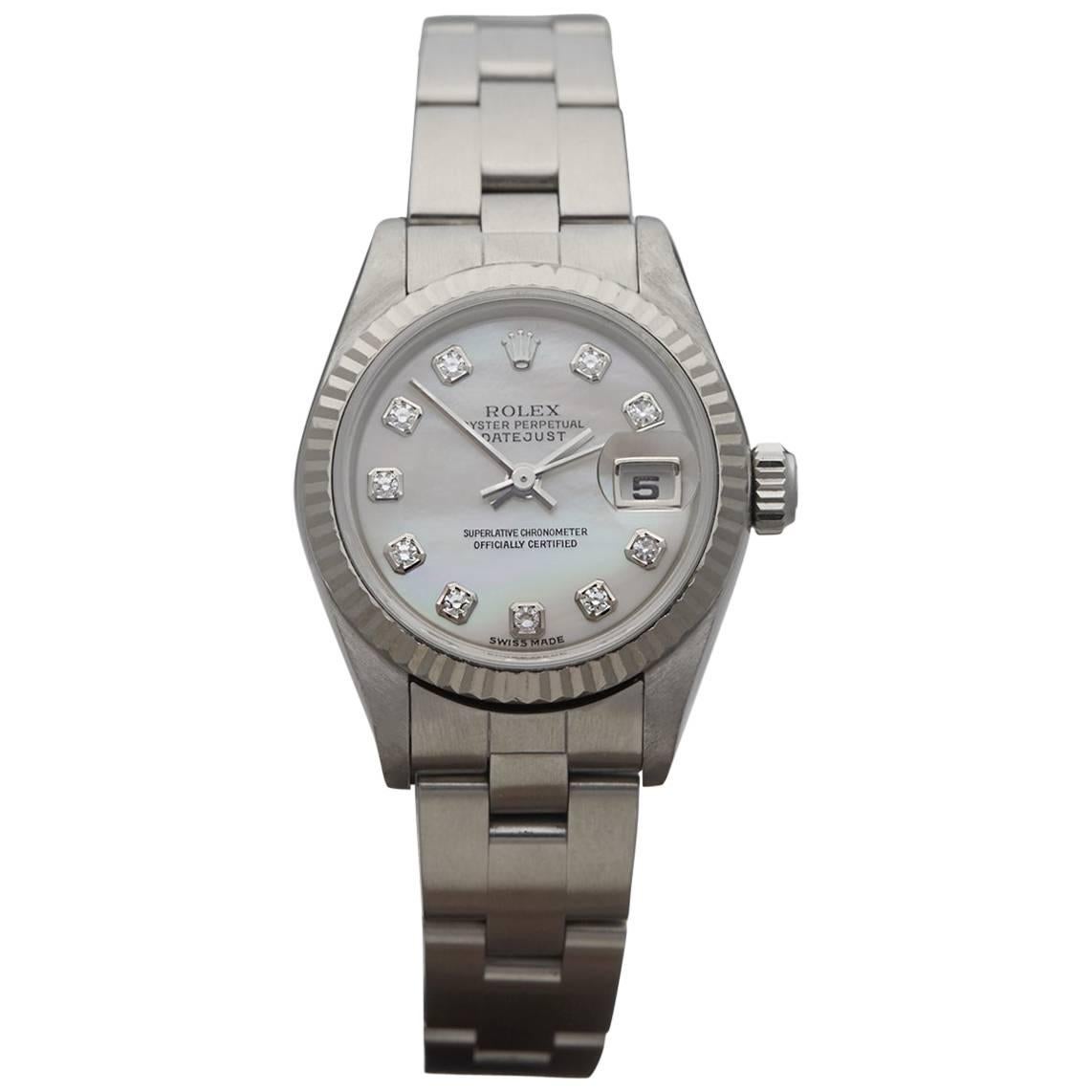 Rolex Ladies Stainless Steel Mother of Pearl Diamond Automatic Wrist Watch