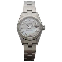 Rolex Ladies Stainless Steel Mother of Pearl Diamond Automatic Wrist Watch
