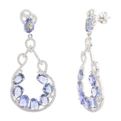Pendientes Colgantes de Diamantes Zafiro Azul de 8,71 Quilates para Boda en Oro Blanco de 18k