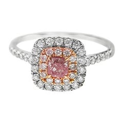 Bague de fiançailles Classic en or blanc 18 carats, diamant rose fantaisie taille coussin