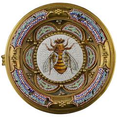 Antique 1870s Egyptian Revival Honey Bee Micro Mosaic Gold Brooch