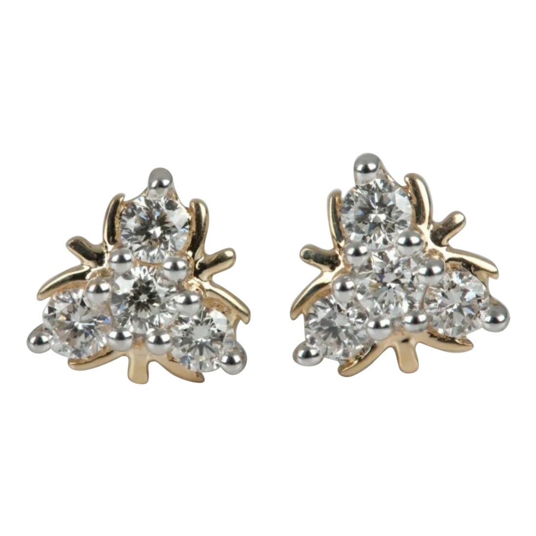 14K Solid Yellow Gold Diamond Stud Earrings Fine Jewelry Wedding Birthday Gift.