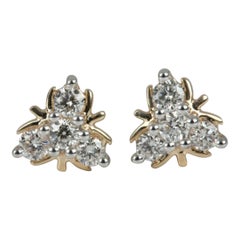 14K Solid Yellow Gold Diamond Stud Earrings Fine Jewelry Wedding Birthday Gift.