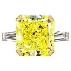 GIA Certified 3 Carat Radiant Cut Fancy Intense Yellow Diamond Ring