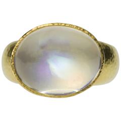 Blue Moonstone Hammered Gold Ring