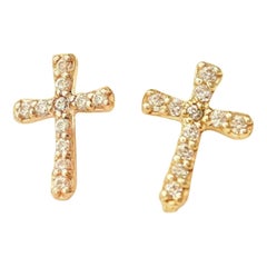 Oro macizo de 14 quilates Cruz Pendientes de diamantes Protección Cruz Pendientes de oro.