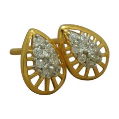 14K Yellow Gold Natural Diamond Leaf Shape Earrings Tiny Cute Diamond Studs Gift
