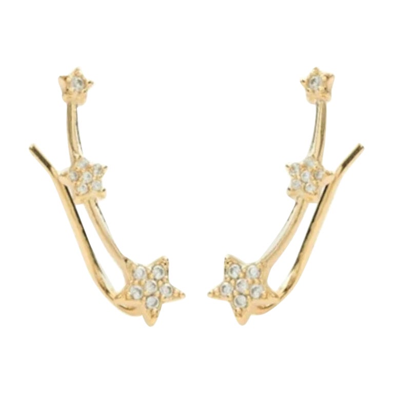 Diamond Flower Ear Cuffs 14K Solid Gold Handmade Cuff Earrings For Women. For Sale