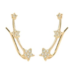 Diamond Flower Ear Cuffs 14K Solid Gold Handmade Cuff Earrings For Women.