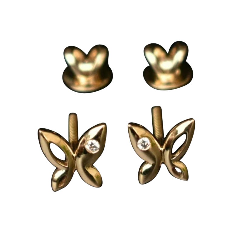 Schmetterling Ohrringe 14k Gold Natürlicher Diamant Schmetterling Ohrstecker Zierlicher Schmuck.