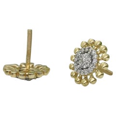 14k Solid Gold Sunflower Earrings Diamond Tiny Floral Gold Earring Birthday Gift