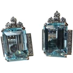 Tiffany & Co Retro Period Aquamarine Platinum Earrings