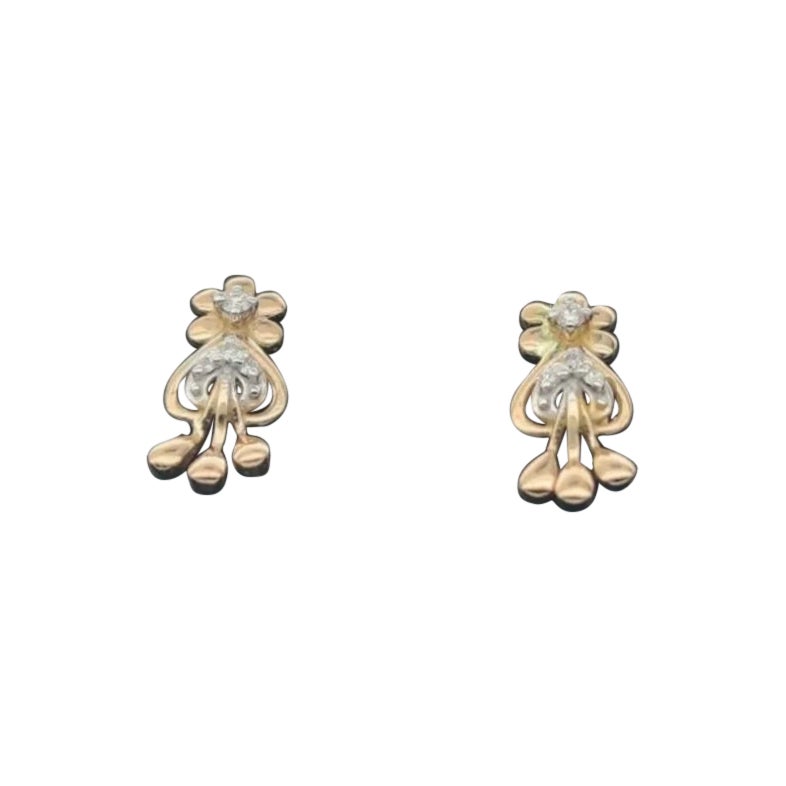 Flower Earring 14k Solid Gold Diamond Floral Studs Earrings Birthday Ear Gift.