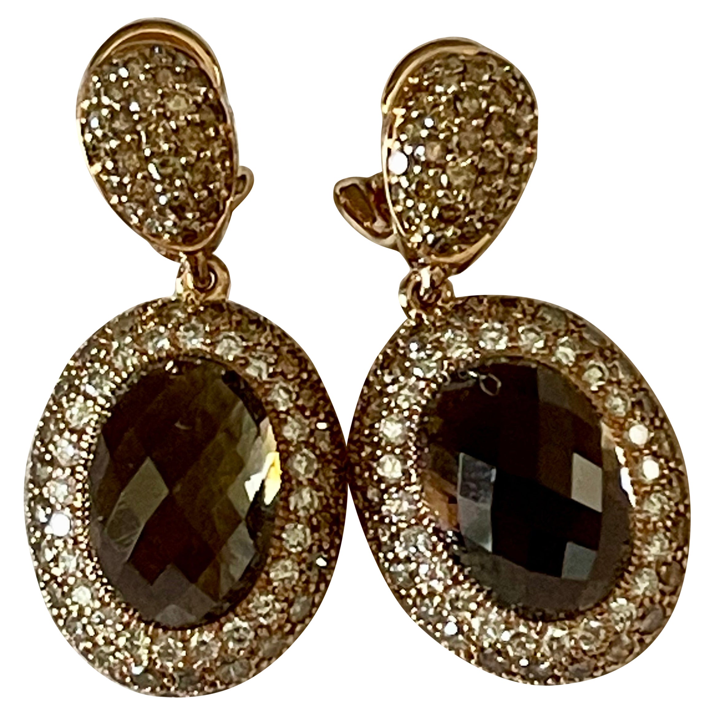 Orecchini a goccia staccabili in oro rosa 18 K. Qartz fumé Champagne Diamanti bianchi in vendita