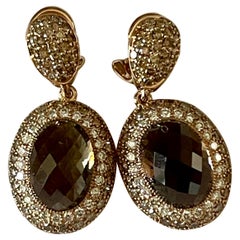 18 K rose Gold detachable drop earrings smoky Qartz Champagne white Diamonds