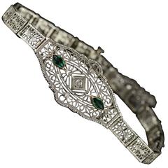 1920s Art Deco Diamond Filigree Gold Bracelet