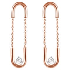 14K Rose Gold Paperclip Dangling Diamond Earrings