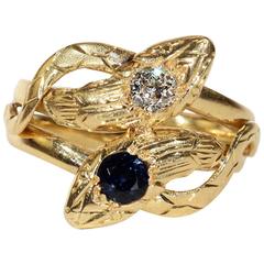 Antique French Sapphire Diamond Gold Snake Ring 1