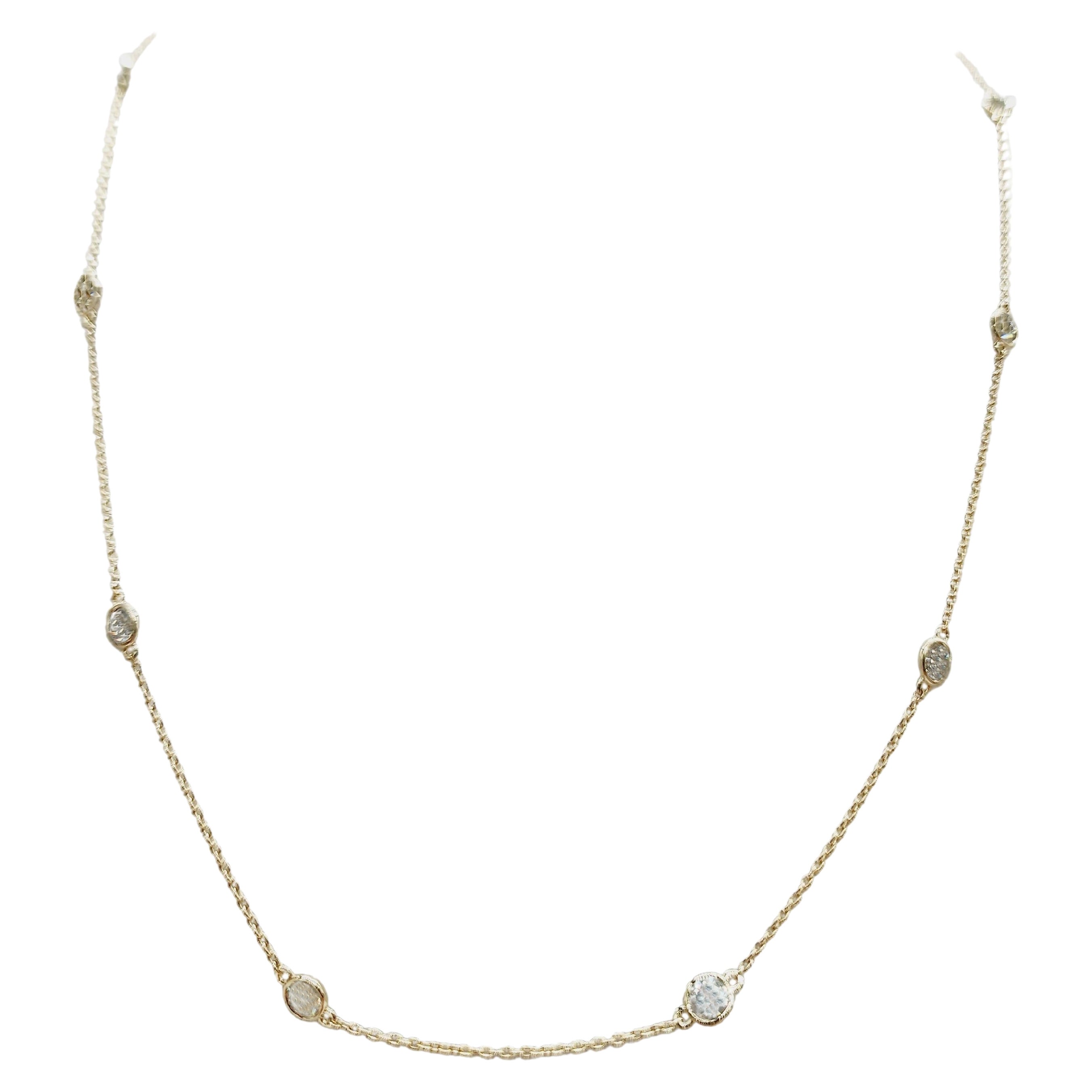 4.06 Carats 10 Station Diamond by the Yard Necklace 14 Karat Yellow Gold
