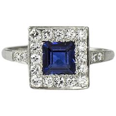 Art Deco Platinum Diamond Sapphire Ring