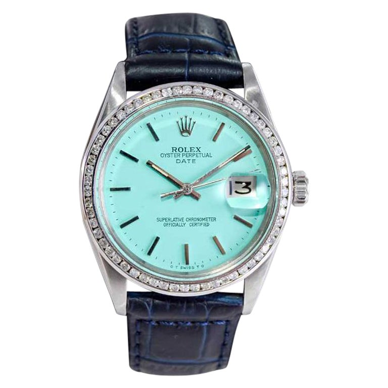 Rolex Steel Oyster Perpetual Date with Custom Blue Dial Early 1970's