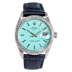 Rolex Oyster Perpetual Date de acero con esfera azul personalizada Principios de los 70
