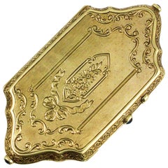 Vintage Exquisite Gold Engraved Compact With Sapphire Accents