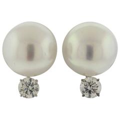 Classic South Sea Pearl Diamond Gold Earrings 11