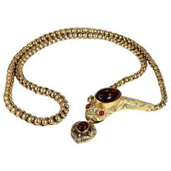 Antique Victorian Garnet Gold Snake Necklace 