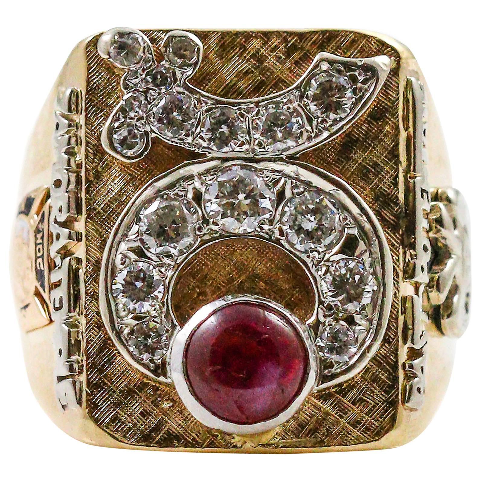 Diamond Ruby Gold and Masonic Shriner's Past Potentate Ring