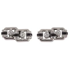 French Art Deco Onyx Diamond Platinum Cufflinks